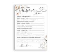 Who Knows Mummy Best PRINTED A5 Cards with neutral flowers, Unisex Baby Shower Game, A5 Party Game Idea, New Mum to be, Baby Shower cards (Pack Size: Pack of 20)