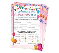 Who Knows The Birthday Girl Best, 30Pcs Birthday Game Cards for Teens Kids, Birthday Game Cards for Girls Hers Women's Sleepover Supplies Decorations, Themed Party Activity and Idea (Rose Pink)