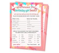 Who Knows The Birthday Girl Best, Girls Birthday Party Night Game, Birthday Game Cards for Girls Hers Women's Sleepover Supplies Decorations, Themed Party Activity and Idea, Set of 30 (Pink)