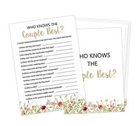 Who Knows The Couple Best Bridal Shower Game, Wedding Shower and Bachelorette Party - Set of 30 Cards, Boho Floral Bridal Wedding Activities Game Cards for Guests, Bridal Shower Party Decorations-LM2
