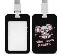 Who Loves Koala ID Badge Holder Name Card Holders Photocard Case with Lanyard for Teacher Nurse Office