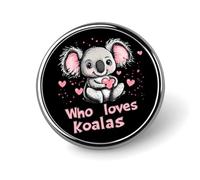 Who Loves Koala Round Brooch Pins Badge Printed Button Tie Lapel Backpack Pin Decoration for Women Men