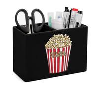 Who Loves Popcorn Pencil Holder with Compartment PU Leather Pen Cup Stationery Organizer Small Office Accessories Desktop Decor