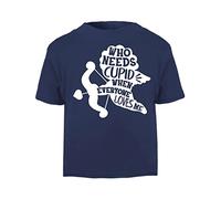 Who Needs Cupid When Everyone Loves me (Romantic Quotes for Couples, Anniversary) Short Sleeve Cotton Toddler t Shirt, 3-4 Years, Navy