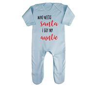 Who Needs Santa I got My Auntie Baby Romper Jumpsuit with feet, 6-12 Months, Pastel Blue