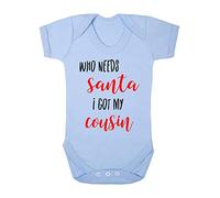 Who Needs Santa I got My Cousin Baby Grow Vest, 3-6 Months, Pastel Blue