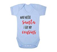 Who Needs Santa I got My Cousins Baby Grow Vest, 3-6 Months, Pastel Blue
