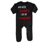 Who Needs Santa I got My Cousins Baby Romper Jumpsuit with feet, 6-12 Months, Black