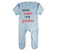 Who Needs Santa I got My Grandma Baby Romper Jumpsuit with feet, 6-12 Months, Pastel Blue
