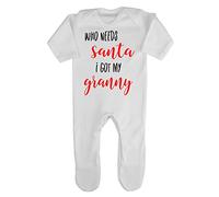 Who Needs Santa I got My Granny Baby Romper Jumpsuit with feet, 0-3 Months, White