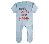 Who Needs Santa I got My Granny Baby Romper Jumpsuit with feet, 3-6 Months, Pastel Blue
