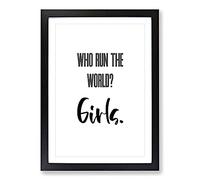 Who Run The World Typography Framed Print | A2 Black Framed Wall Art | Ready to Hang | Modern Map Picture | Living Room Bedroom Lounge Office