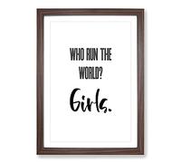 Who Run The World Typography Framed Print | A2 Walnut Framed Wall Art | Ready to Hang | Modern Map Picture | Living Room Bedroom Lounge Office