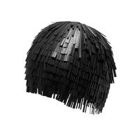 Whoasyst 2000s Club Headpiece Party Wear For Stage Shows PU Fringed Hat Skull Pu Head Cover Black