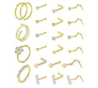 Whoasyst 23 Pieces Comfortable Nose Studs Set Stainless Steel Cubic Zirconia 7mm Post Length Shank Types For All Skin Types Stainless Steel Nose Piercing Set