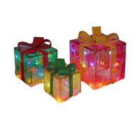 Whoasyst 3 Pcs LED Warm Lights Present Box Ornaments Lighted Gift Boxes Christmas Decorations For Indoor Outdoor Yard Home Decor Christmas Lighted Boxes Ornament Holiday