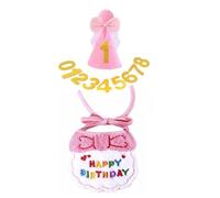 Whoasyst 3PCS Pet Birthday Costume Set Bib Hat with Elegant Bowknot Age Number Sticker Soft Felt Materials Party Supplies Washable Pet Celebration Bib Set