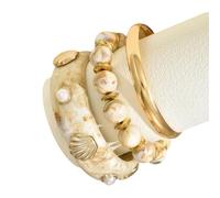 Whoasyst 3Pcs Waved Patterned Stackable with Faux Pearls Embellishments Lightweight Design for Layered Looks Festival Layered Jewelry