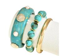 Whoasyst 3Pcs Waved Patterned Stackable with Faux Pearls Embellishments Lightweight Design for Layered Looks Festival Layered Jewelry