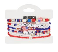 Whoasyst 6PCS Stylish Independence Day Stretch Bracelets Red White Blue Beads with Alloy Star Pendants National Celebration Americans Flag Star Charm Jewelry