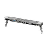 Whoasyst Aluminum USB C Laptop Stand 7 Port Expansion Adapter 4K60Hz 100W Charging Gigabit Ethernet Card Reader Foldable Computer USB C Adapter Ethernet Port