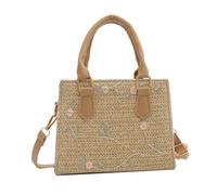 Whoasyst Fashion Beach Woven Straw Crossbody Bag With Top Handle Embroidered Floral Shoulder Handbag For Vacation And Shopping Compact Size Straw Bag