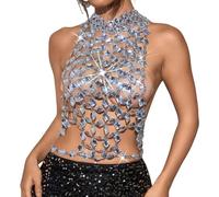 Whoasyst Gemstones Adorned Backless Pieces With Metal Chain Unique Body For A Sophisticated And Daring Appearance Elegant Metal Jewelry