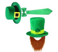 Whoasyst Leprechaun Homburg Vacation Top Hat Green Panama Porkpie Surprise Gift Holiday Costume Accessory Shamrock Beard Set