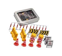 Whoasyst Miniature Barrier Model with Barriers Cones Signs 1/64 Scale Roadblocks Figurine for Microlandscape Setting Simulation Road Barrier Model Props