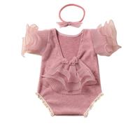 Whoasyst Newborn Photo Props Bowknot Headband Backless Jumpsuit Posing Clothes Baby Photography Suit Infant Wear Costume Photography Props Infant Prop Set Lace Romper