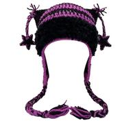 Whoasyst Oversized Kitten Hat Halloween New Year Thick Headgear Adults Kids Striped Kitten Ears Y2K Photo Props Knitted Hat Fleece Lining