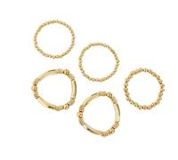 Whoasyst Stackable Textured Metal Bracelets Set of 5 Adjustable Handmade Jewelry for Women Gold and Silver Beaded Pack
