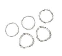 Whoasyst Stackable Textured Metal Bracelets Set of 5 Adjustable Handmade Jewelry for Women Gold and Silver Beaded Pack