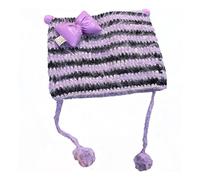 Whoasyst Striped Girl Y2K Punk Bow Party Hat Knitted Streetwear Thicken Striped Pompoms Photo Props Hats For Babies