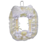 Whoasyst Stylish Lace Trim Photocard Holder With Bead Chain Plush Cats Ears And Bows Card Sleeve For Keychain Or Bag Accessory Holiday Women