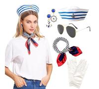 Whoasyst Teens Navy Sailor Hat With Neckerchief+Earring+Gloves+Sunglasses Set Captain Carnival Cosplay Supplies Earrings For Women For Women Dangling Dangle And Set