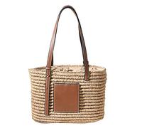 Whoasyst Women Beach Woven Straw Handbag With Adjustable Faux Leather Handle Large Single Shoulder Tote Bag Drawstring Basket Bucket Purse Single Shoulder Drawstring Basket
