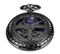 Whodoit Black and Silver Mechanical Pocket Watch Roman Numeral Dial Men's Mechanical Pocket Watch Strap Chain + Box, MW125-US