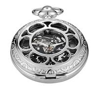 Whodoit Black and Silver Roman Numeral Dial Mens Mechanical Moon Phase Design, Moon Sun Pattern Skeleton Mechanical Pocket Watches for Men with Case and Chain - Black, MW142, Mechanical