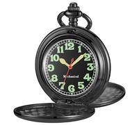 Whodoit Black Double Open Stainless Steel Men's Mechanical Pocket Watch, Roman Digital Dial Mechanical Pocket Watch for Men-Black, MW193, fashion