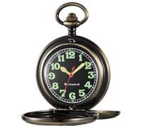 Whodoit Bronze Double Open Stainless Steel Men's Mechanical Pocket Watch, Roman Digital Dial Mechanical Pocket Watch for Men-Bronze, MW194, fashion