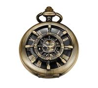Whodoit Bronze Hollowed Out Rudder Pattern Design Mechanical Pocket Watch, Men's Mechanical Movement Roman Numeral Dial Double Opening Pocket Watch, MW190, fashion