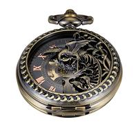 Whodoit Bronze Retro Mechanical Pocket Watch Skeleton Roman Numerals Hollow Mechanical Pocket Watches with Box, MW121-US, Mechanical