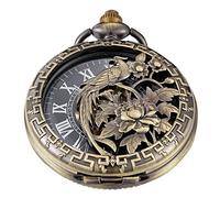Whodoit Bronze Retro Mechanical Pocket Watch Skeleton Roman Numerals Hollow Mechanical Pocket Watches with Box, MW124, Mechanical