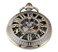 Whodoit Bronze Retro Mechanical Pocket Watch Skeleton Roman Numerals Hollow Mechanical Pocket Watches with Box, MW120, Retro