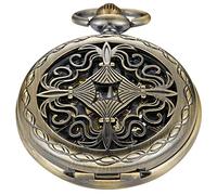 Whodoit Bronze Retro Mechanical Pocket Watch Skeleton Roman Numerals Hollow Mechanical Pocket Watches with Box, MW150, Chinese