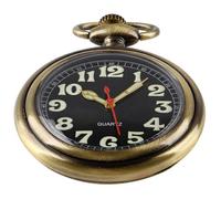 Whodoit Classic Uncovered Men's Pocket Watch, Pocket Watches with Chain for Men, CFJ03-Bronze, Quartz Movement