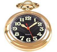 Whodoit Classic Uncovered Men's Quartz Pocket Watch, Pocket Watches Quartz Movement with Chain for Men, CFJ04-gold