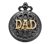 Whodoit Engraved Black Dad Pocket Watch for Your Father, Customized Personalized Mechanical Pocket Watches with Chain and Box for Men, MW178, fashion