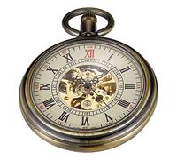 Whodoit Gold Uncovered Men's Mechanical Pocket Watch, Uncovered Roman Design Dial Chain Mechanical Pocket Watches for Men-Gold, MW106, Classic